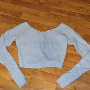 American Eagle Outfitters Light Blue Cropped Knit Sweater
